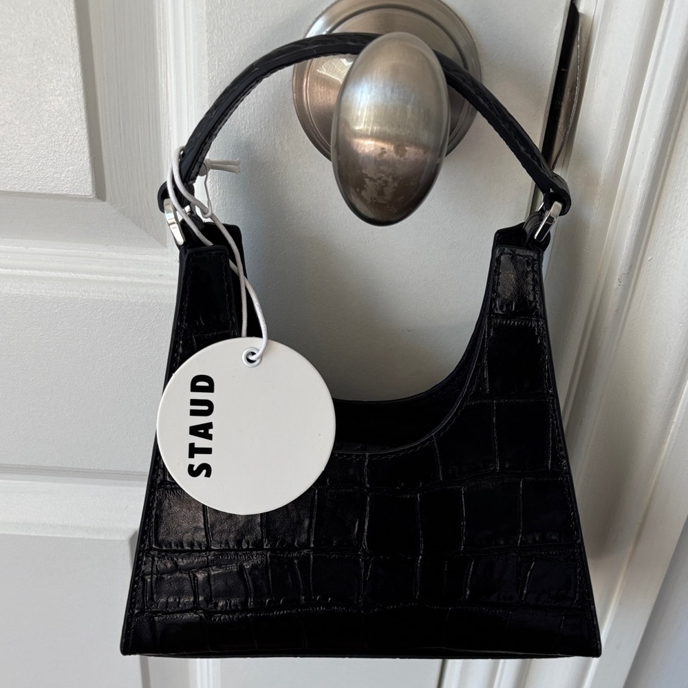 STAUD Black Croc Mini Shoulder Tote. Never Used. NWT and Dust Bag